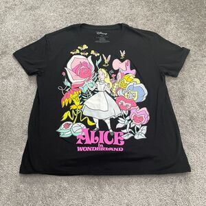 Disney Alice In Wonderland Graphic T-Shirt Womens XL Black Crew Neck Casual Tee